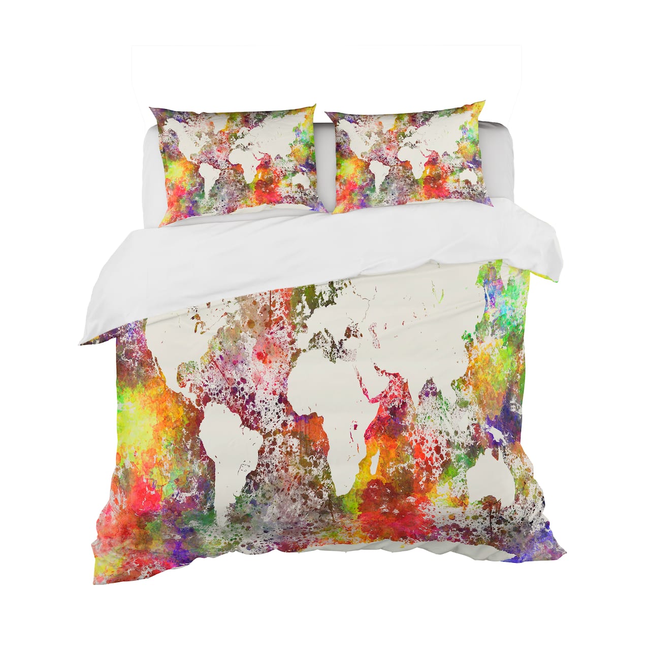 Designart 'World Map in Great Colors' Watercolor Map Bedding Set - Duvet Cover & Shams